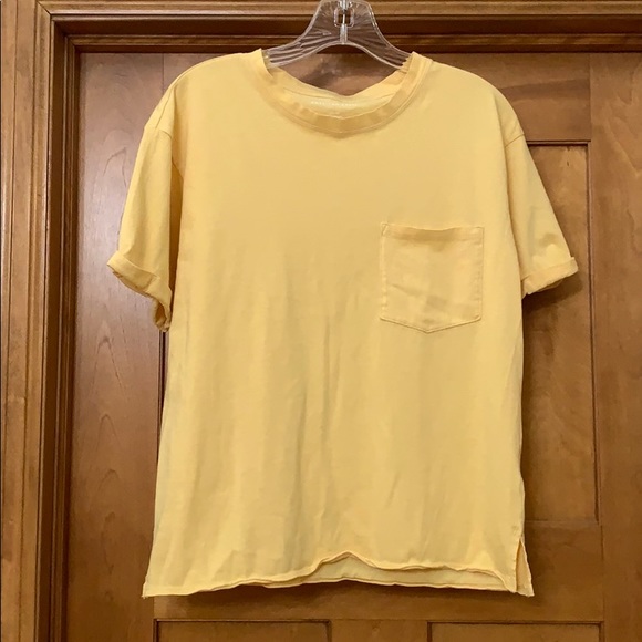 American Eagle Outfitters Tops - American Eagle Rolled Sleeve Pocket Tee Yellow S